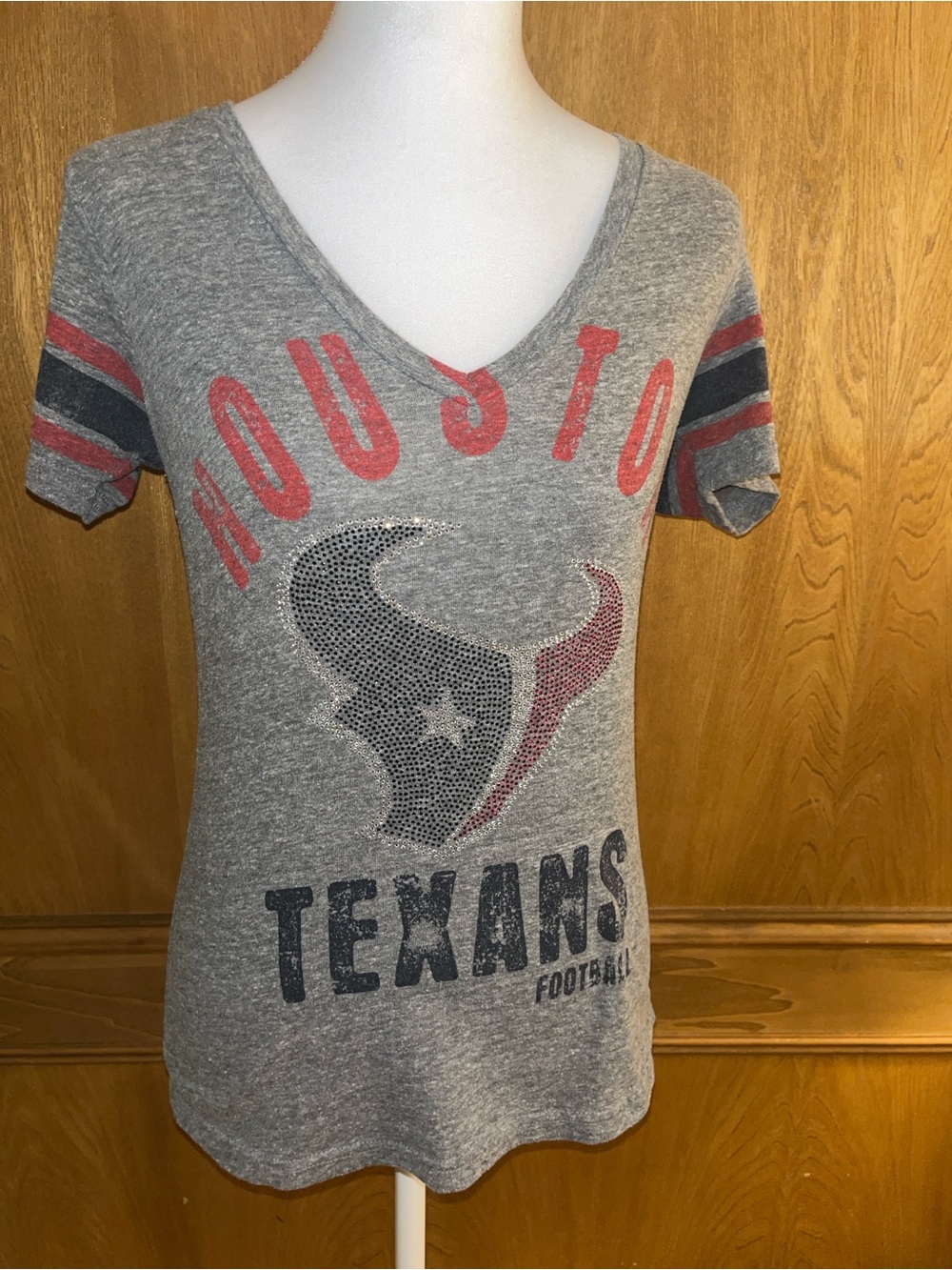 Sz S Team Apparel Gray Houston Texans V-Neck Tee with Bling Logo